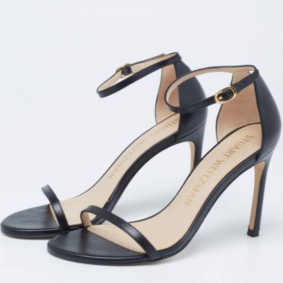 23 450.00 NWOB Stuart Weitzman Black Leather Nudistsong Ankle Cuff Sandals - Picture 1 of 10